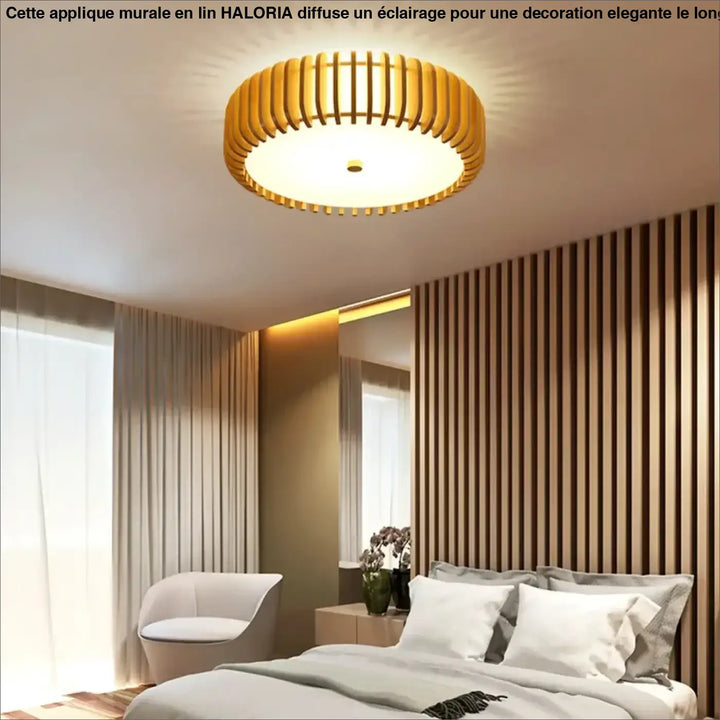 Plafonnier luminaire rond warm-toned avec design bois À lattes plus qu’un luminaire décoratif batou