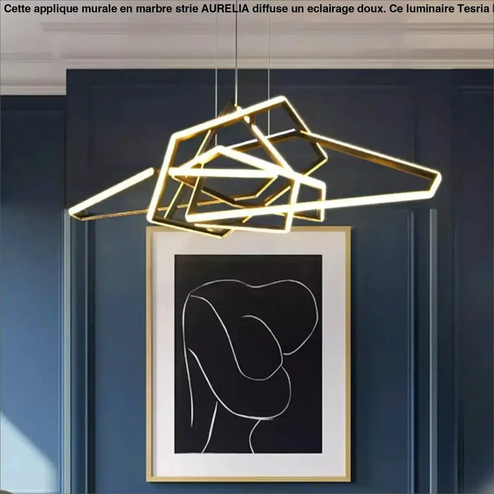 Suspension LED Dorée Design Géométrique Pour Salon Moderne