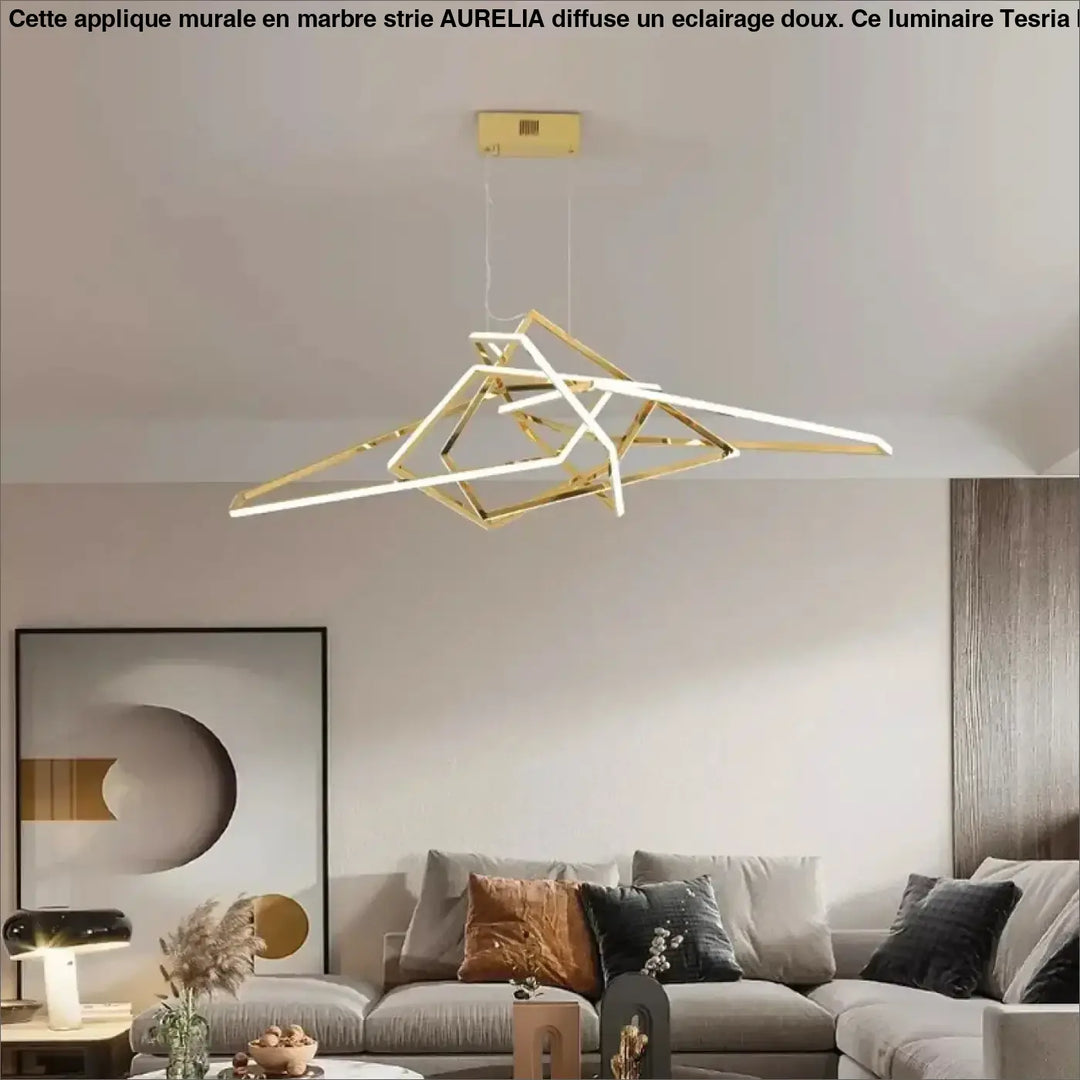 Suspension LED Dorée Design Géométrique Pour Salon Moderne