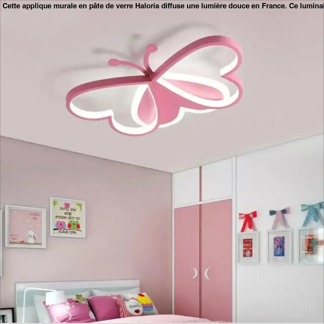 Modern LED Butterfly Ceiling Light, 80W, Pink Aluminum & Acrylic, Three Color Dimming, Flush Mounted for Living Room or