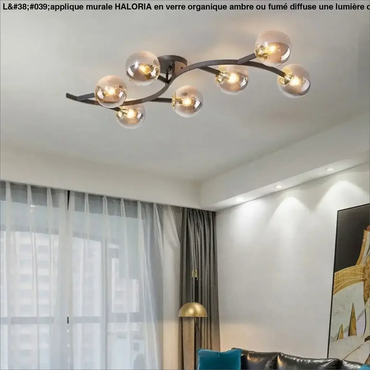 Luminaire plafonnier métal doré avec boules en verre moderne