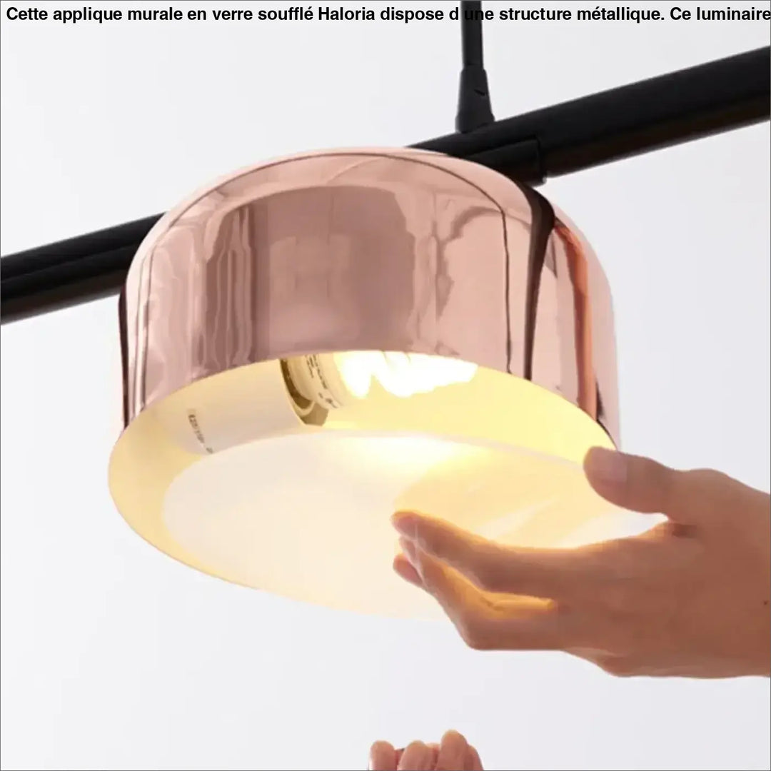 Suspension luminaire linéaire moderne à quatre abat-jours cuivrés


