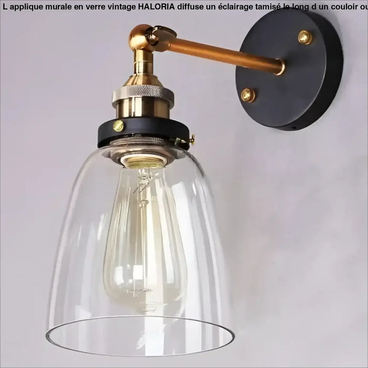 Applique murale en verre vintage haloria avec abat-jour clair et bras en laiton pour éclairage long d un couloir