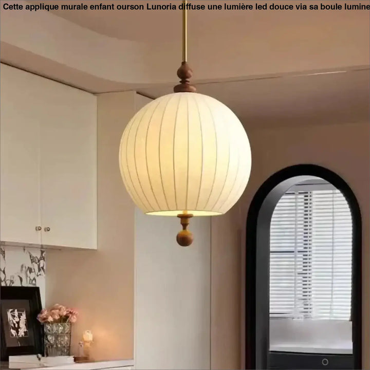 Suspension Design Boule Blanche Tissu Et Bois Élégance Vintage

