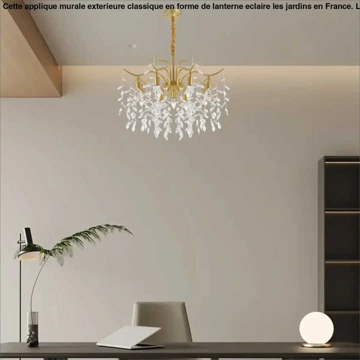 "Suspension Élégante Doré Cristal Feuille Style Moderne Luxe