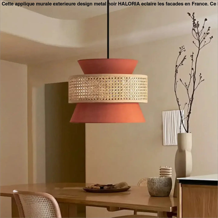 
Suspension Moderne Double Abat Jour Terracotta Et Rotin
