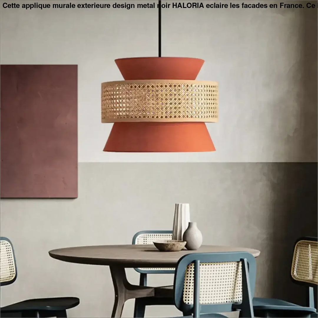 
Suspension Moderne Double Abat Jour Terracotta Et Rotin
