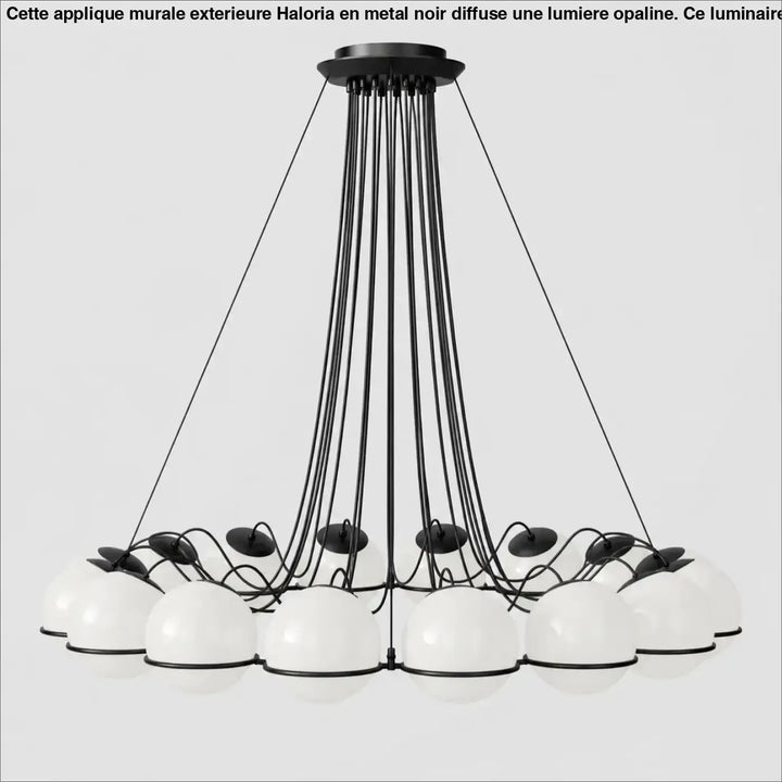 Suspension luminaire cloudis noir avec globes en verre opale blanche suspendus par cordons fins dans un design luminaire moderne