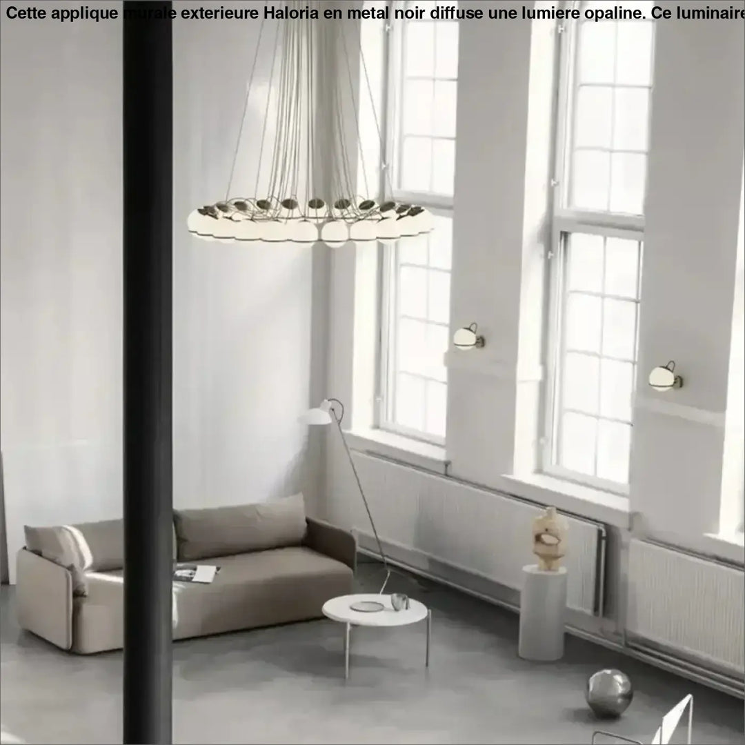 Suspension luminaire cloudis blanc moderne avec globes en verre dépoli en disposition circulaire suspendus par cordons fins