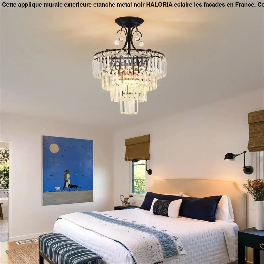 Plafonnier Cristal Noir Multi Étages Luminaire Élégant Chic

