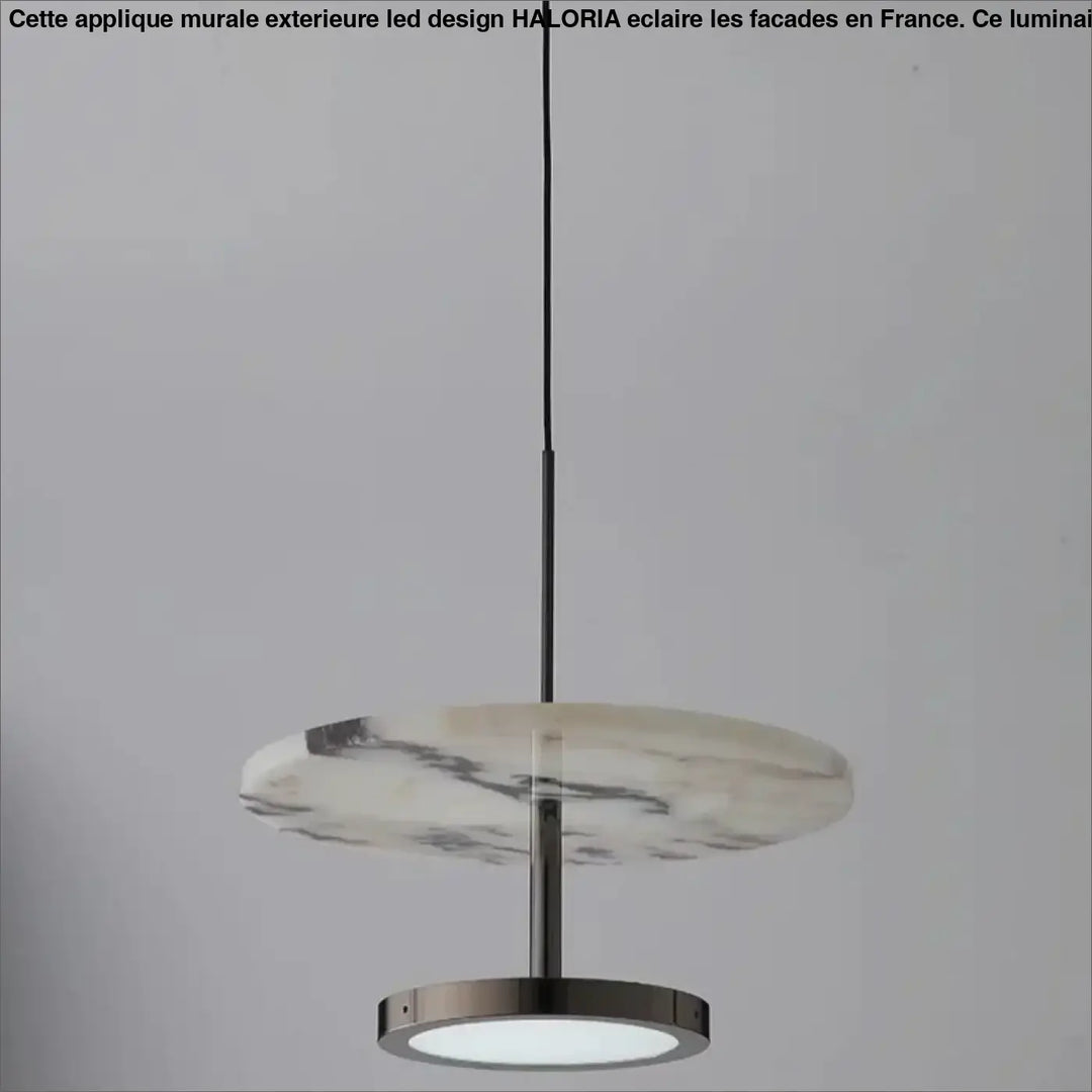 Suspension Design Marbre Moderne Avec Disque Veiné Et Anneau Led
