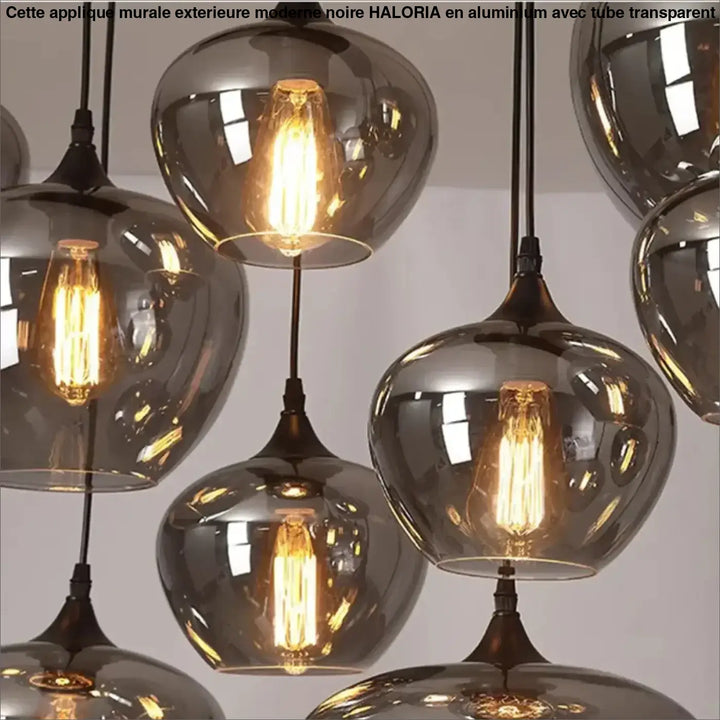 Suspension luminaire moderne à globes en verre fumé chic