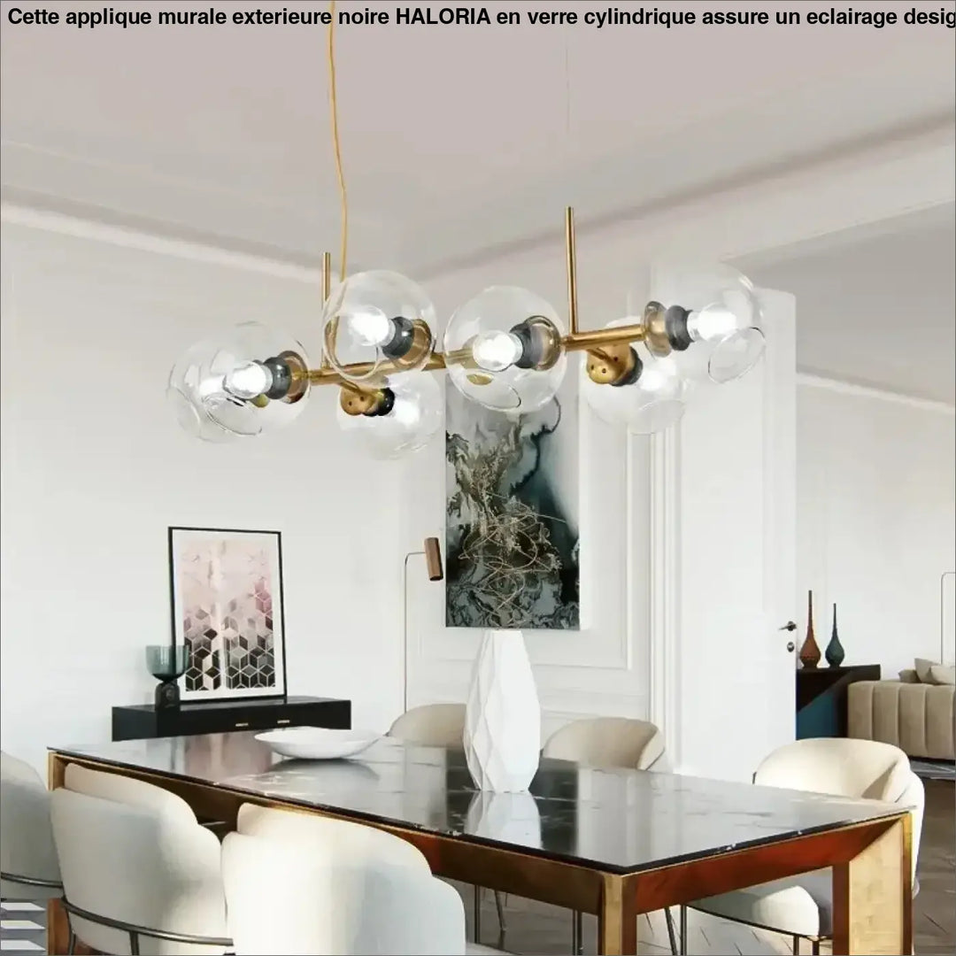 Suspension luminaire style art déco dorée en verre