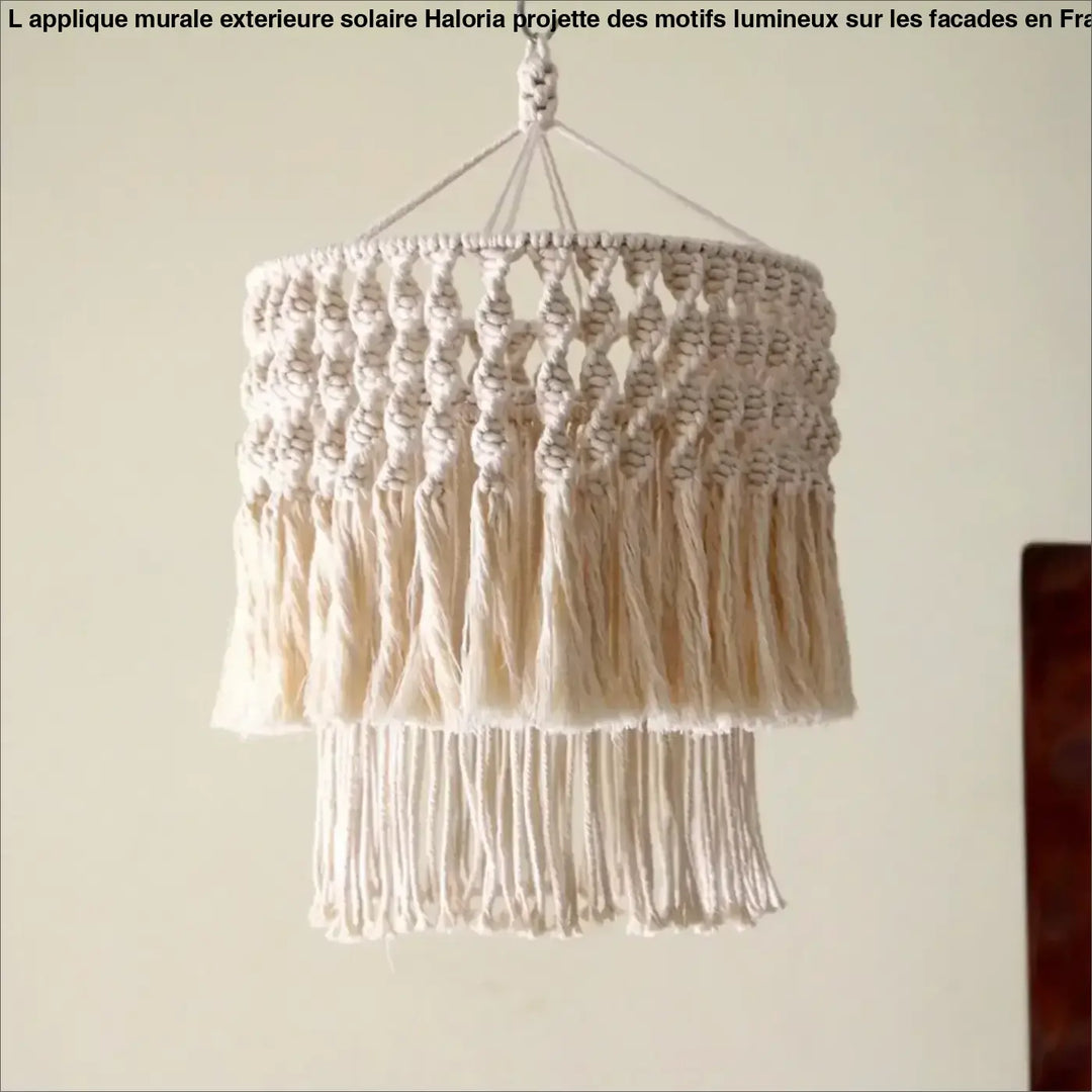 Luminaire plafonnier oreva suspension luminaire bohème en macramé crème avec matières naturelles et pampilles en couches