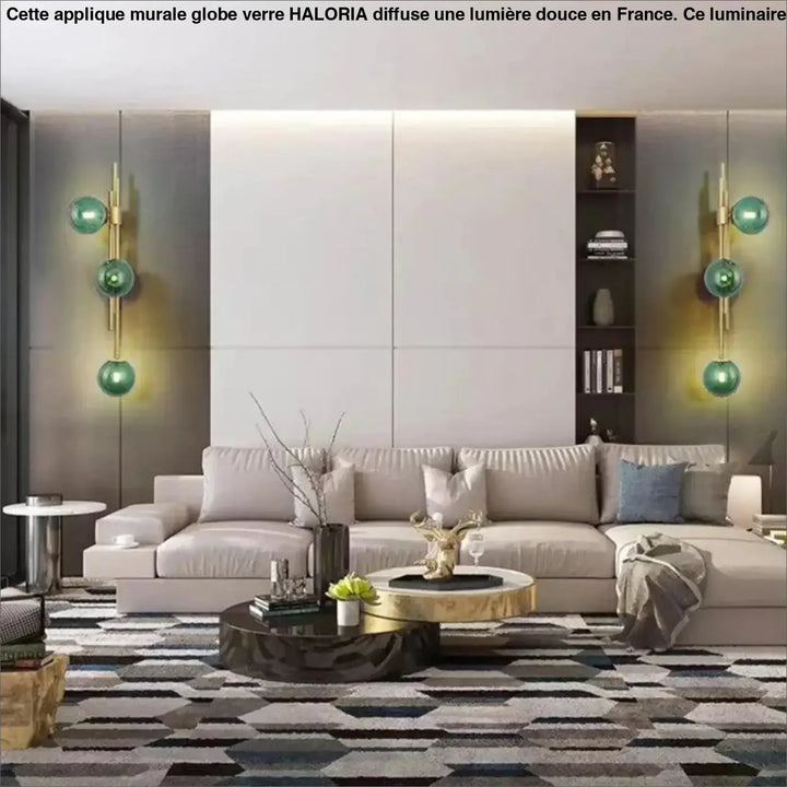 Applique murale globe verre haloria élégante en verre avec design moderne et finition beige pour décoration murale contemporaine