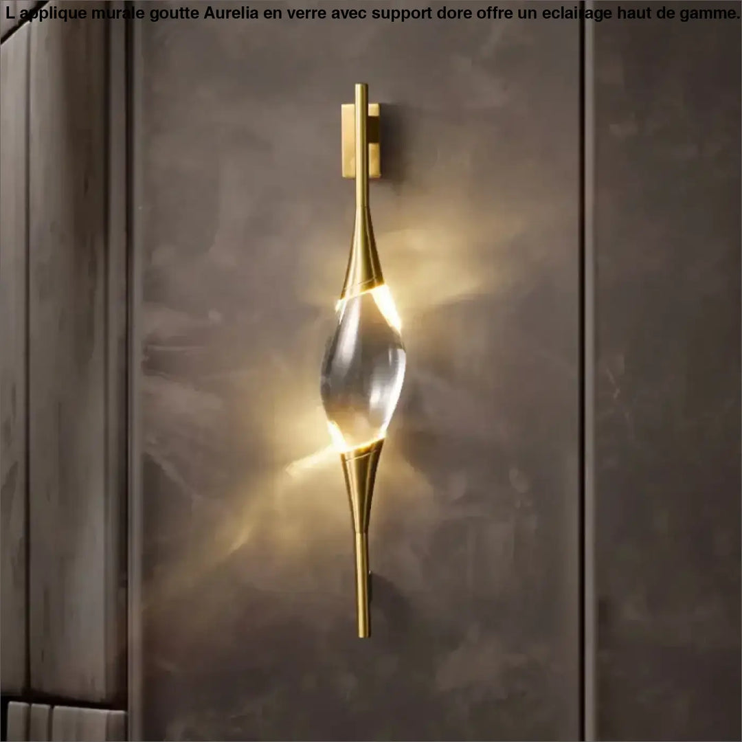 Applique murale goutte de verre avec support doré haut de gamme

