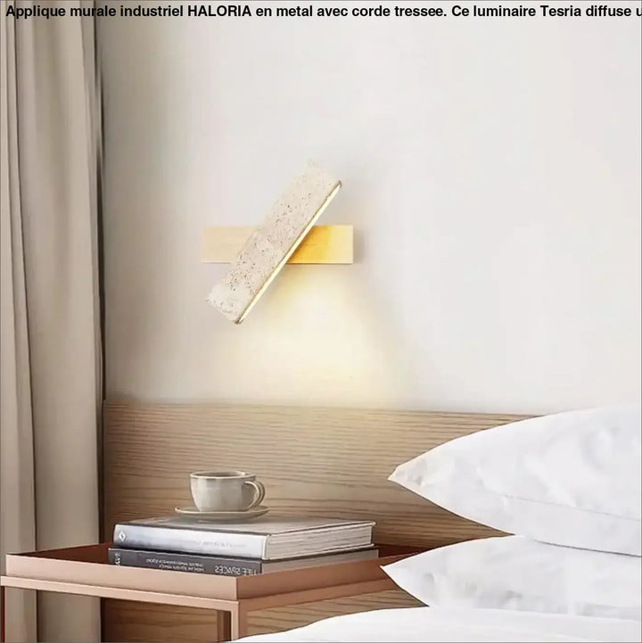 Applique murale led en pierre et bois style moderne beige