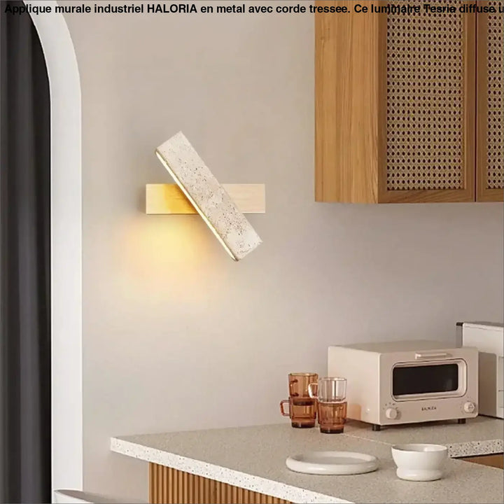 Applique murale led en pierre et bois style moderne beige