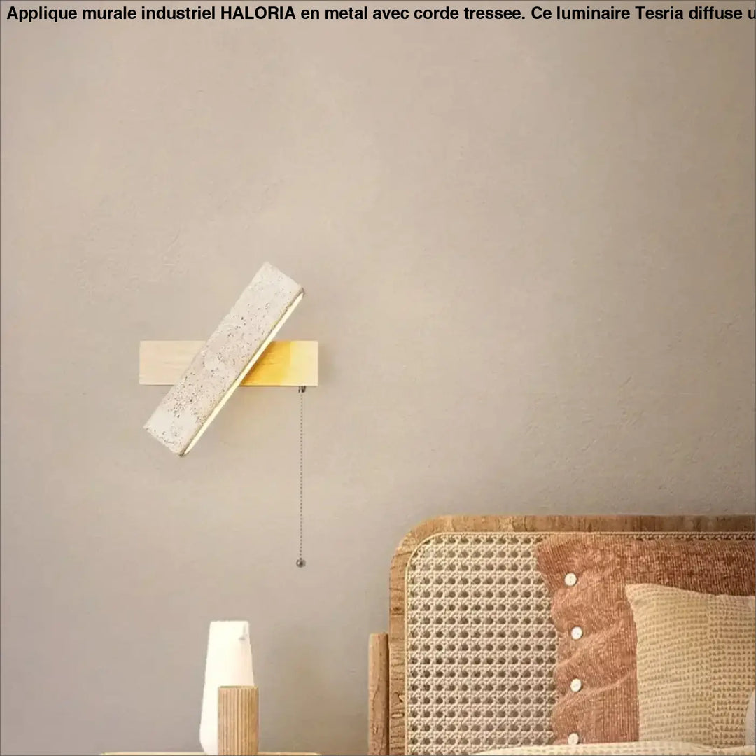 Applique murale led en pierre et bois style moderne beige