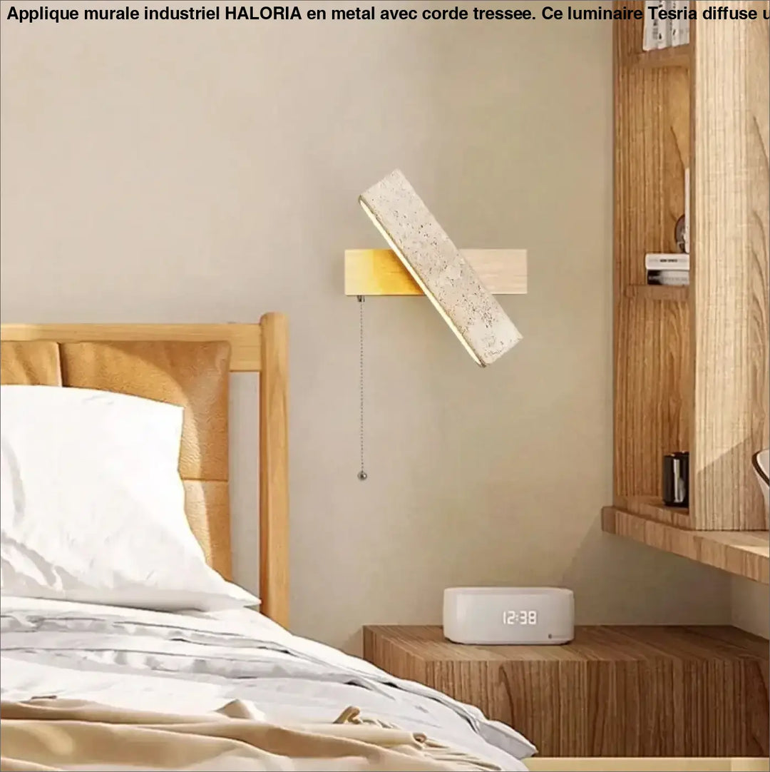 Applique murale led en pierre et bois style moderne beige