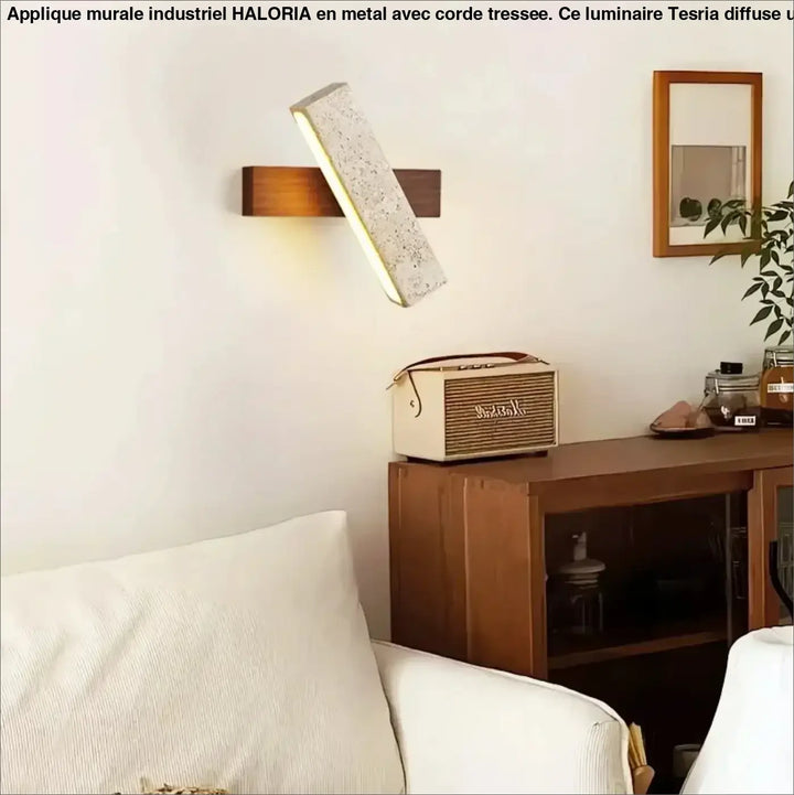 Applique murale led en pierre et bois style moderne beige
