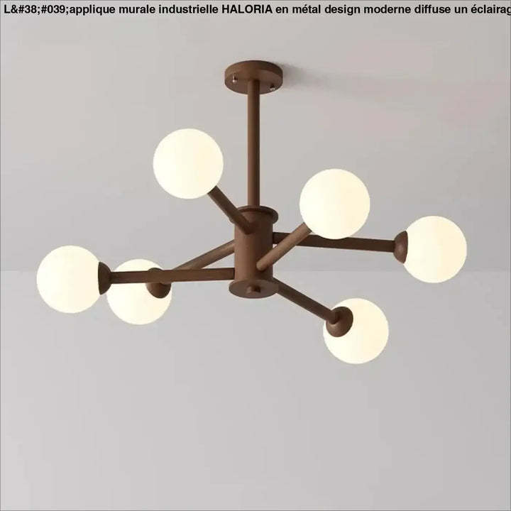 Applique murale industrielle en métal design moderne avec suspension bronze et six globes en verre dépoli haloria