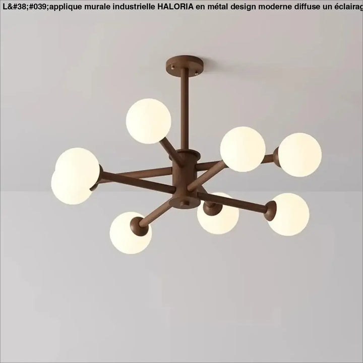 Applique murale industrielle en metal design moderne avec huit ampoules globe en verre dépoli couleur brun