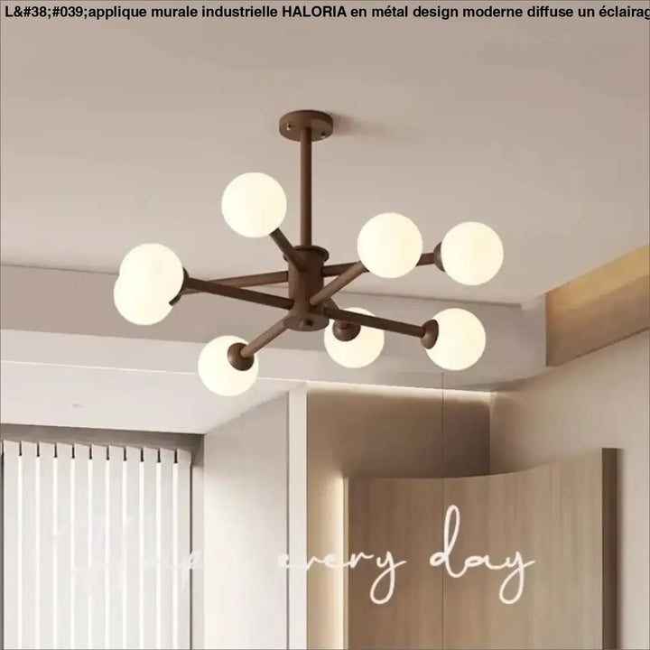 Applique murale industrielle en metal design moderne avec finition bronze et huit globes en verre dépoli haloria