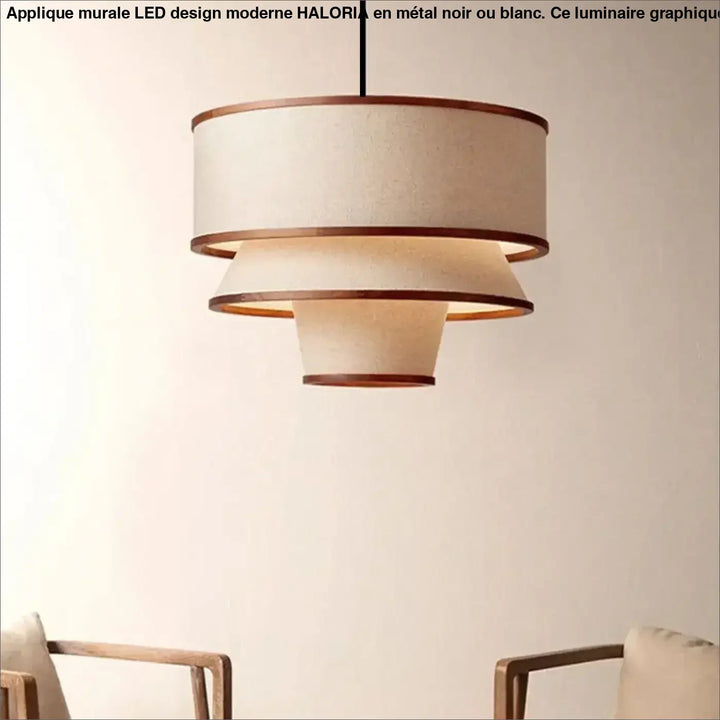 Suspension Moderne Tissu Beige Superposé Style Naturel