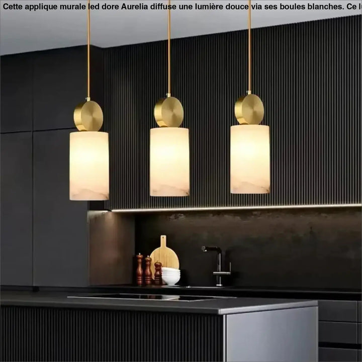 Suspension double en laiton et verre marbré design moderne