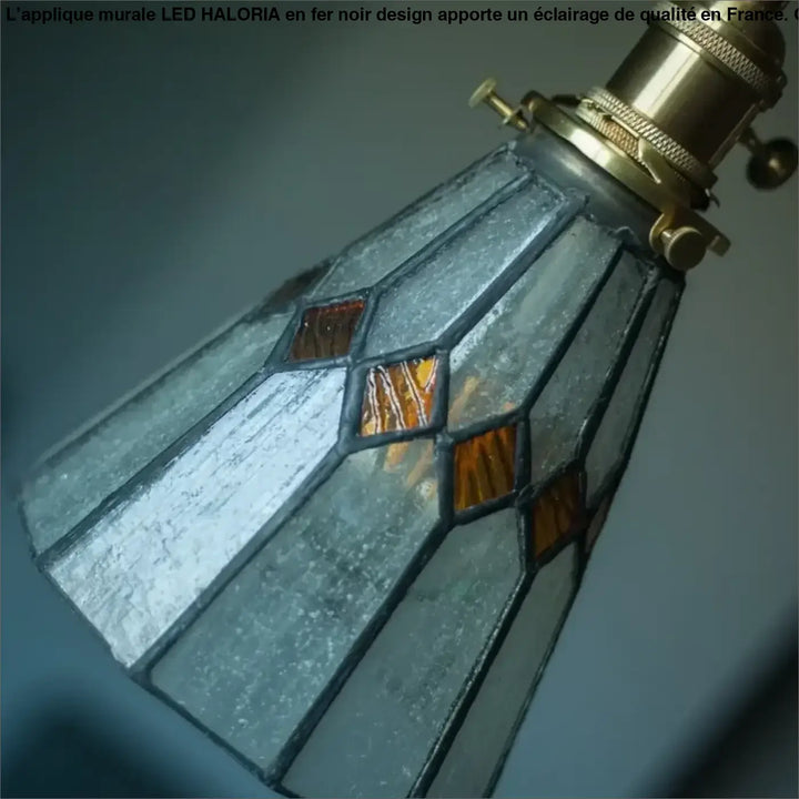 Suspension verre art déco avec abat-jour en cuivre