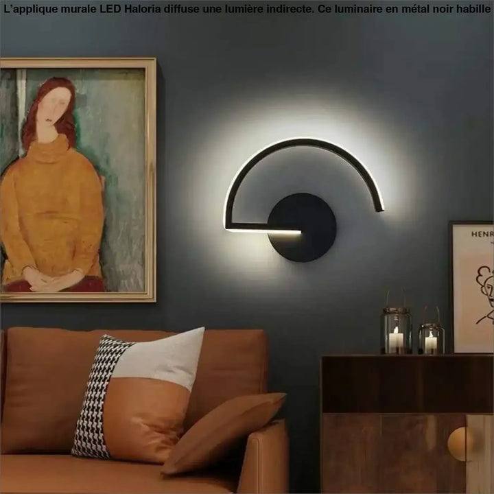 Applique murale led haloria noire moderne incurvée avec design minimaliste pour éclairage intérieur murale led