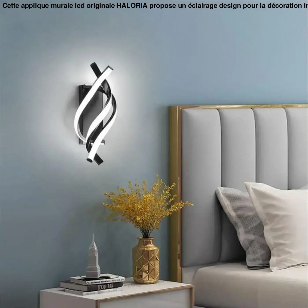 Applique murale led originale haloria en noir et blanc avec design torsadé moderne et éclairage led intégré