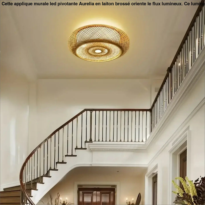 Plafonnier design moderne tissé led éclairage raffiné doré chic