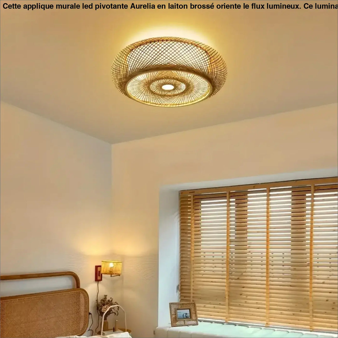 Plafonnier design moderne tissé led éclairage raffiné doré chic