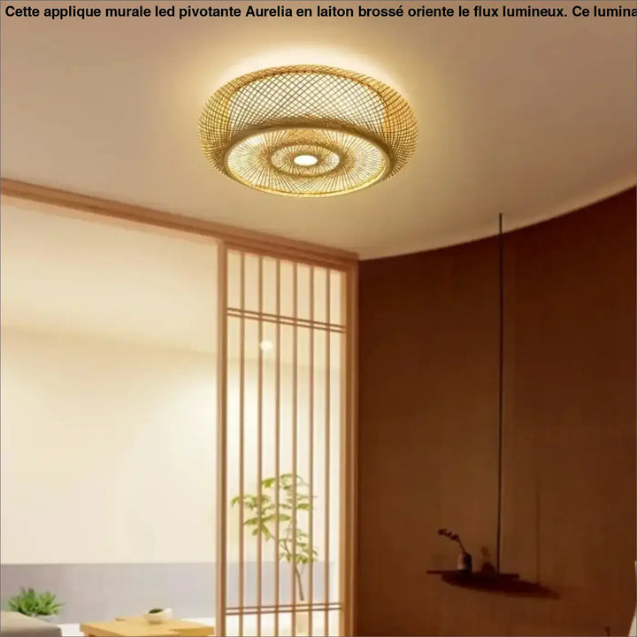 Plafonnier design moderne tissé led éclairage raffiné doré chic