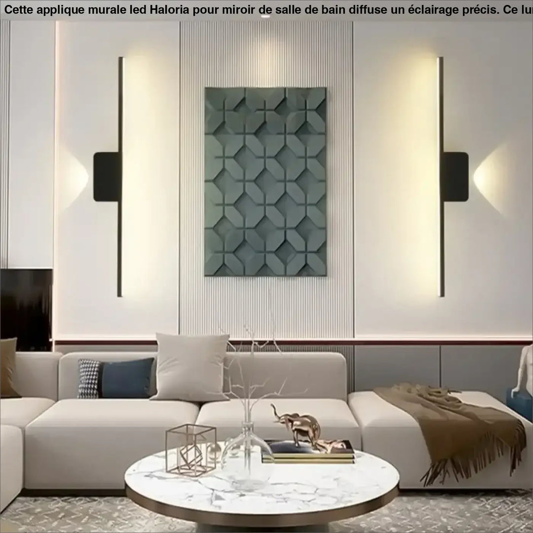 Applique murale led haloria pour miroir de salle de bain avec panneau décoratif géométrique 3d en teal muted