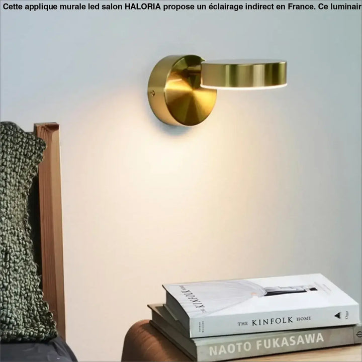 Applique murale led salon haloria en métal doré avec design moderne et élégant pour éclairage mural intérieur