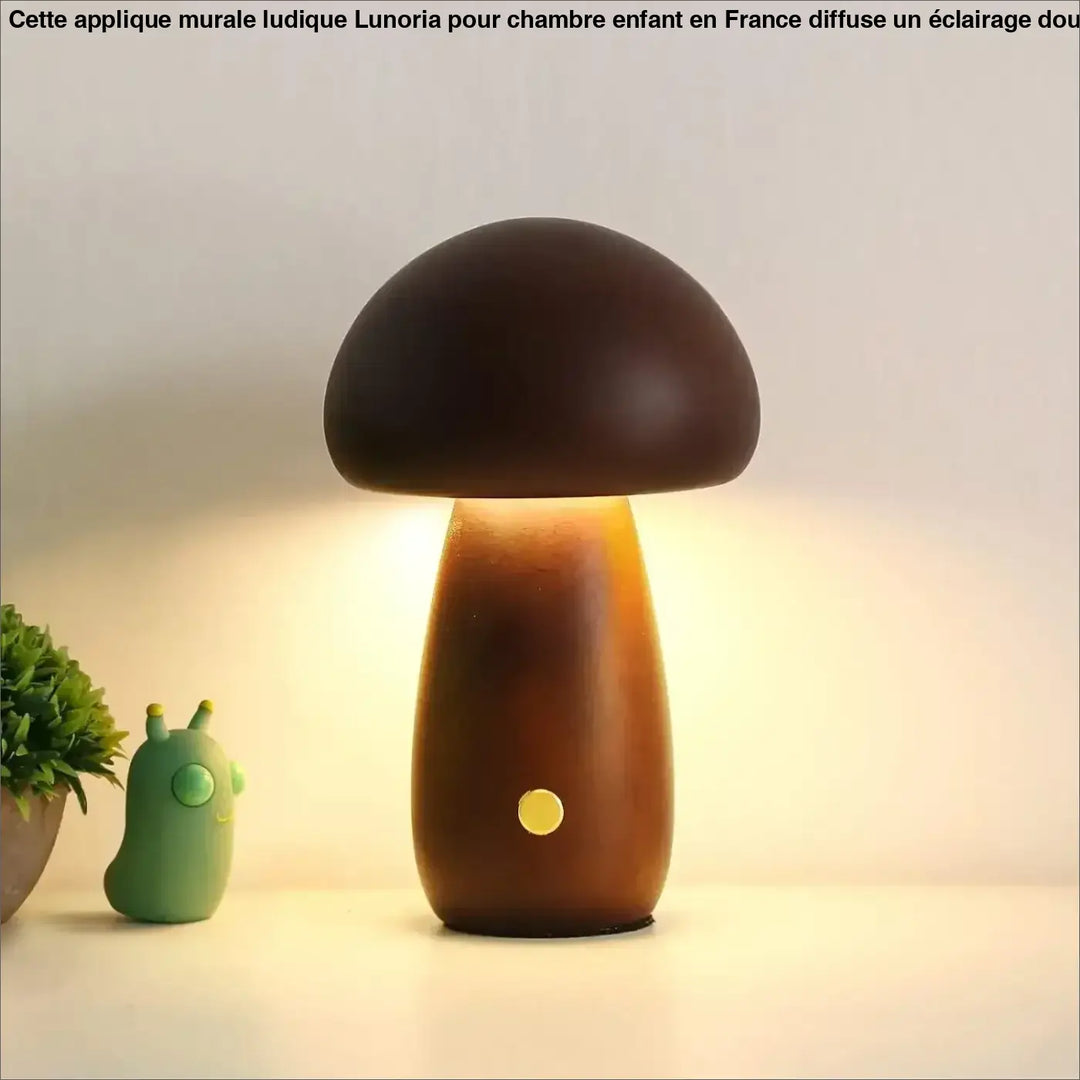 Veilleuse oakis lampe de table marron en forme de champignon avec finition lisse brillante et lumière ambiante plus faible