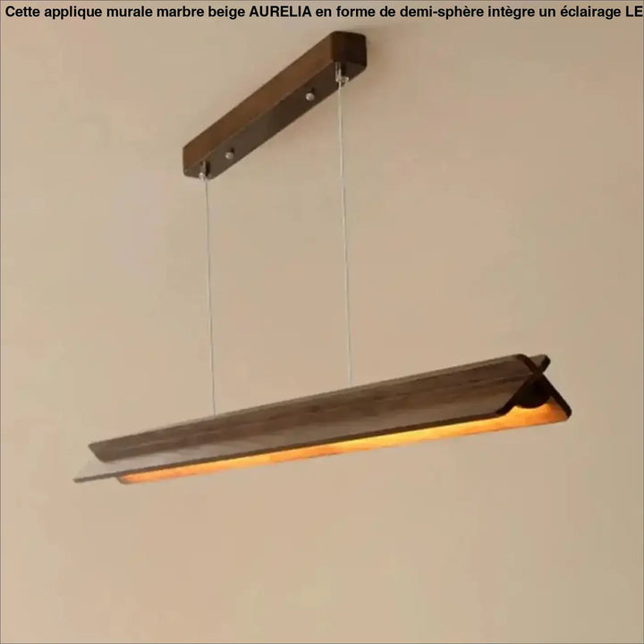 Suspension bois led moderne style linéaire bois foncé