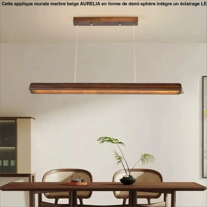 Suspension bois led moderne style linéaire bois foncé