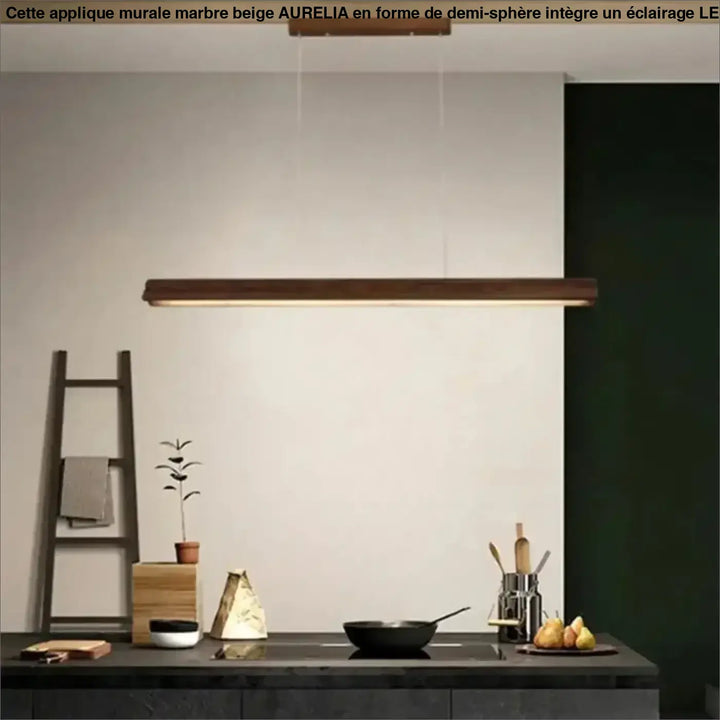 Suspension bois led moderne style linéaire bois foncé