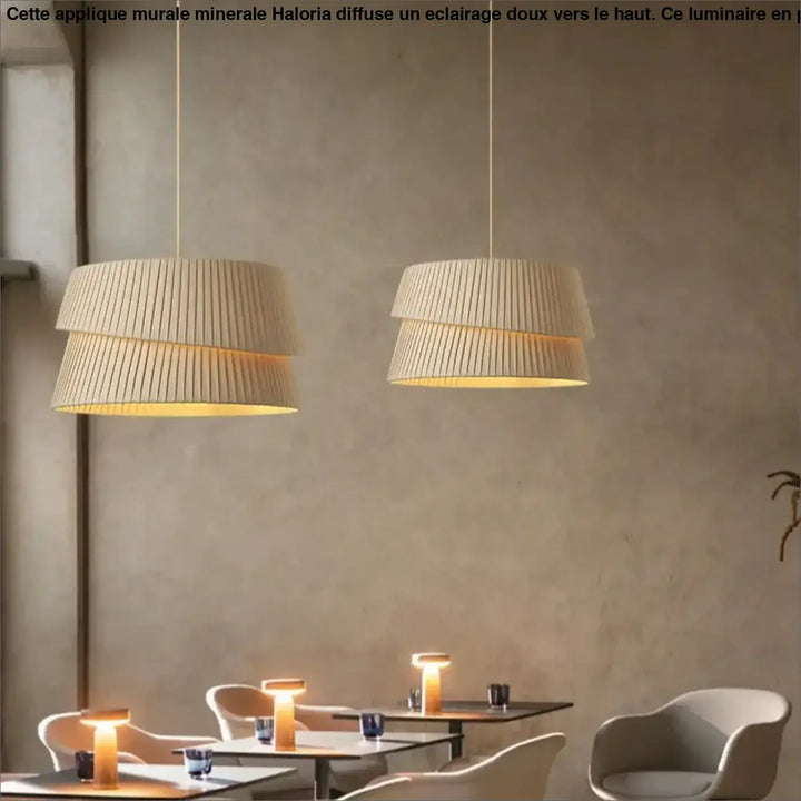 Suspension Beige Plissée Double Abat-Jour Tissu Moderne

