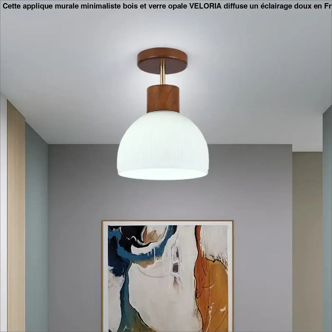 Plafonnier Scandinave Bois Et Verre Blanc Opalin

