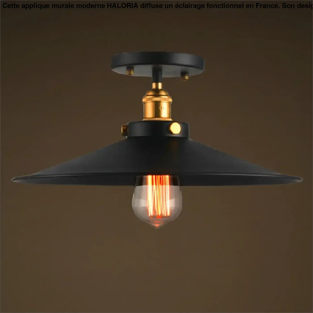 Luminaire plafonnier style industriel noir avec base en laiton et ampoule à filament apparent pour décoration intérieure