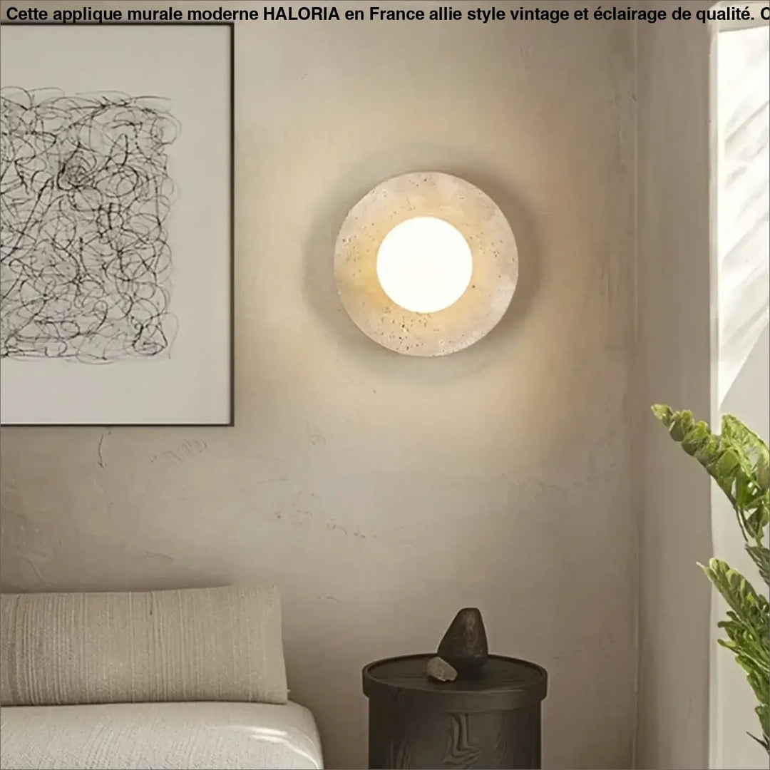Applique Murale Ronde En Pierre Avec Boule Blanche En LED