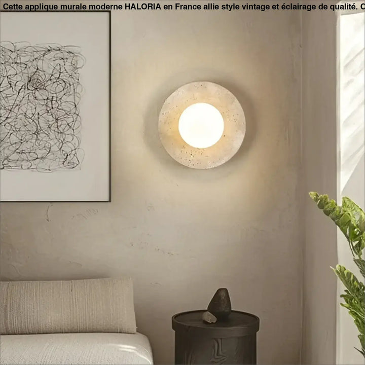Applique Murale Ronde En Pierre Avec Boule Blanche En LED
