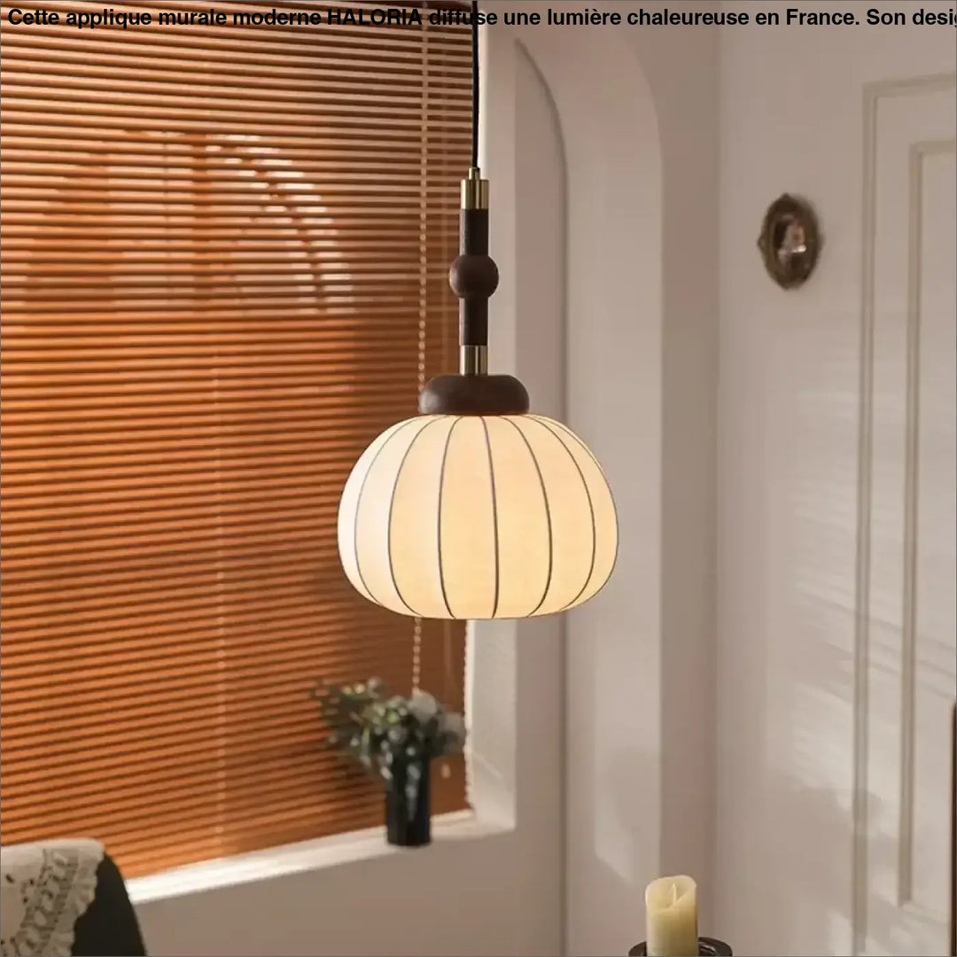 Suspension luminaire ronde en tissu avec motif marron chic