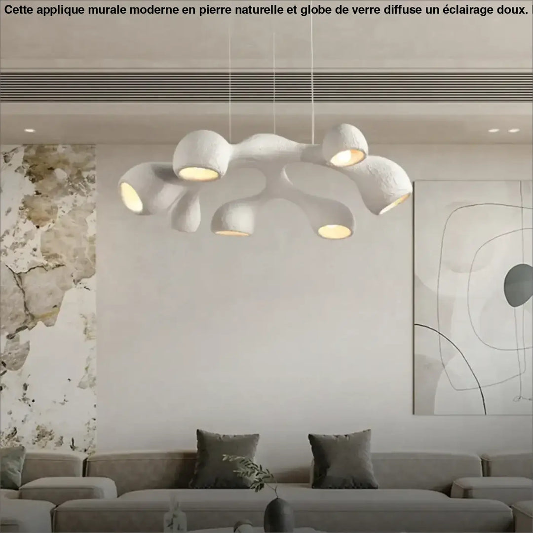 Suspension luminaire contemporain effet travertin style naturel