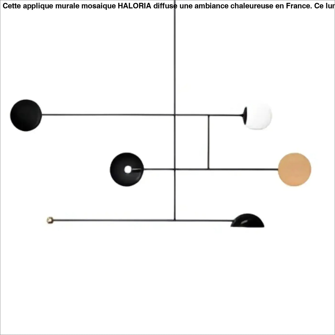 Suspension luminaire axis avec éléments circulaires noirs, blancs et un cercle beige reliés par fines lignes pour un design moderne